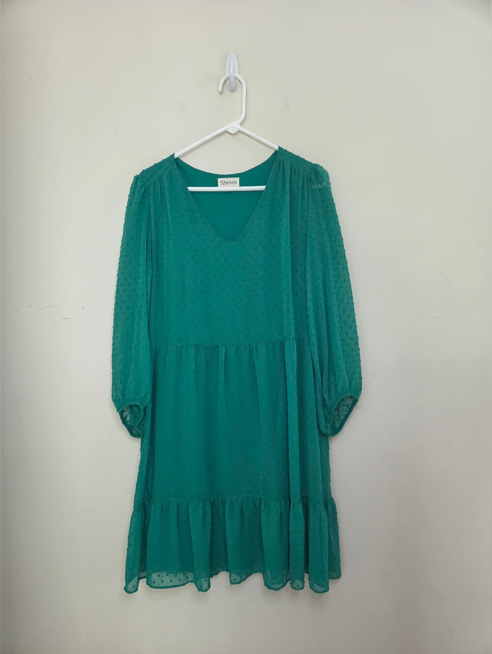 Women's 52Seven Green Swiss Dot Dress Sz Large